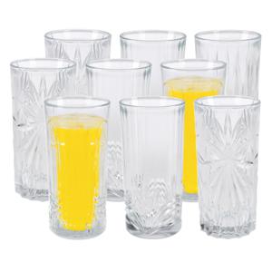 Drinkglazen Palm Springs - 9x - helder transparant - glas - 380 ml - met glas decoraties