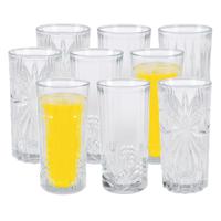 Drinkglazen Palm Springs - 9x - helder transparant - glas - 380 ml - met glas decoraties