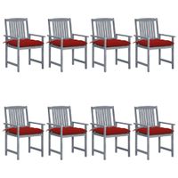 Tuinstoelen 8 st met kussens massief acaciahout grijs
