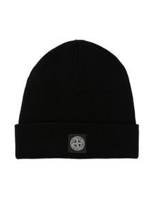 Stone Island Junior bonnet nervuré à patch logo - Noir