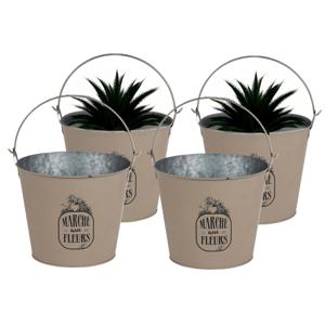 Plantenpot/bloempot emmer voor buiten - 4x - zink - taupe - D24 x H19 cm