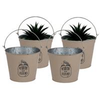 Plantenpot/bloempot emmer voor buiten - 4x - zink - taupe - D24 x H19 cm - thumbnail