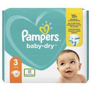 Pampers Baby-Dry Maat 3, 31 Luiers, Tot 12 Uur Bescherming, 6-10kg