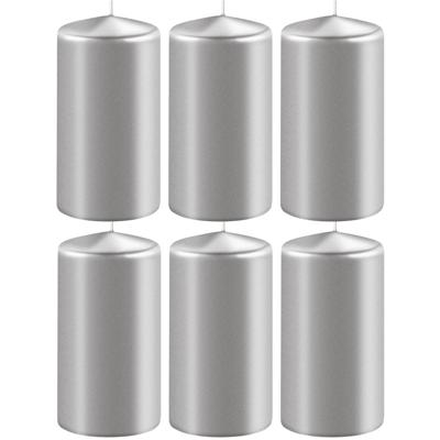 Enlightening Candles Cilinder stompkaars - 8x - zilver - D6 x H10 cm - 36 branduren