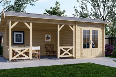 Interflex 6732 Blokhut 667x320 cm 40 mm vuren blank- Kapschuurdak- Onbehandeld vurenhout- Interflex
