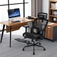Ergonomische Bureaustoel Computer Bureaustoel met Intrekbare Voetensteun Verstelbare Lendensteun & Armleuningen Zwart