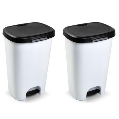 PlasticForte Pedaalemmer - 2x stuks - wit - vuilnisbak met deksel - 50 l