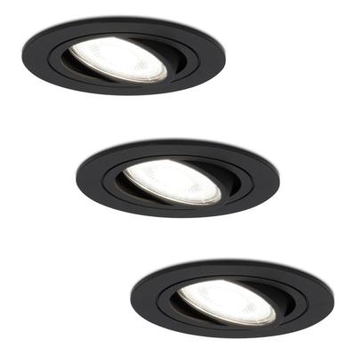 Set van 3 Miro LED inbouwspots - GU10 5 Watt 400 lumen - 6000K Daglicht wit - Dimbaar - Rond - Kantelbaar - IP20 Voor binnen - Zwart