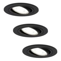 Set van 3 Miro LED inbouwspots - GU10 5 Watt 400 lumen - 6000K Daglicht wit - Dimbaar - Rond - Kantelbaar - IP20 Voor binnen - Zwart