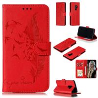 Feather patroon Litchi textuur horizontale Flip lederen draagtas met portemonnee & houder & kaartsleuven voor Galaxy S9 PLUS (rood)
