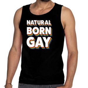 Natural born gay pride tanktop/mouwloos shirt zwart voor heren