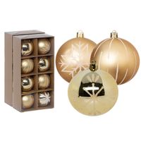 Feeric lights and christmas kerstballen 16x - 8 cm - kunststof -goud - Kerstbal