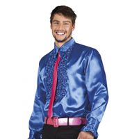 Blauwe disco overhemden met rouches - thumbnail