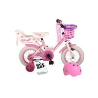 Volare Kinderfiets Rose - 12 inch - Roze/Wit - Met fietshelm & accessoires - thumbnail