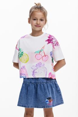 Cropped T-shirt met stempels - WHITE - 7/8