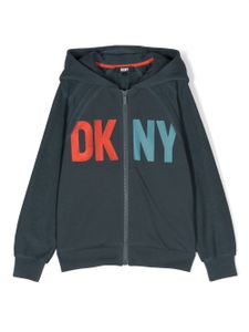 Dkny Kids hoodie zippé à logo en jacquard - Bleu