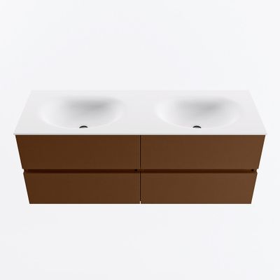 MONDIAZ VICA 130cm badmeubel onderkast Rust 4 lades. Wastafel MOON dubbel 2 kraangaten, kleur Talc.