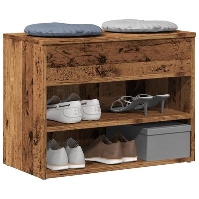 Schoenenbank 60x30x45 cm bewerkt hout oud houtkleurig