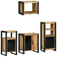 Badkamermeubelset met plank 4 pcs Bruin Massief Mango Hout