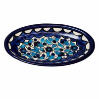 Blauwe Ovale Fair-Trade Schaal met Bloemen