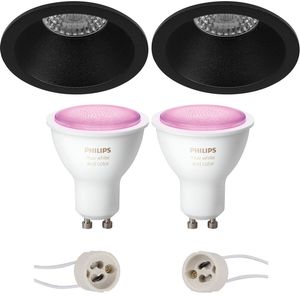Pragmi Pollon Pro - Inbouw Rond - Mat Zwart - Verdiept - Ø82mm - Philips Hue - LED Spot Set GU10 - White and Color Ambiance - Bluetooth