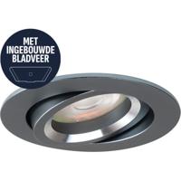Spot Armatuur GU10 - Pragmi Mark - GU10 Inbouwspot met Bladveren - Rond - Kantelbaar - Gunmetal - Aluminium - Ø82mm