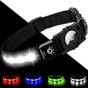 oplichtende halsband ipx7 waterdichte led knippert airtag halsbanden voor huisdieren voor donkere nachtwandelen usb c oplaadbare glow nylon halsband met luchttaghouder voor puppy's kleine honden zwart Lightinthebox