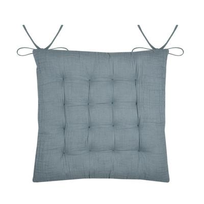 Stof Textile stoelkussen Coline - ijsblauw - 38 x 38 x 4 cm - touwtjes sluiting