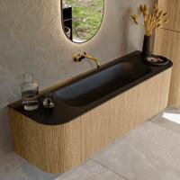 Mondiaz KURVE 150 cm Onderkast Greeploos 1 Lade Met Deuren Oak, Wastafel Solid Surface Midden Urban 0 Kraangaten Zonder Spiegel (KRVBGM150L+R1L2D0KM-Oak/Urb)