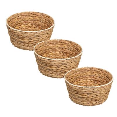 Rieten gevlochten mandje - 3x - naturel - D36 x H13 cm - rond - opbergmandje - broodjes - badkamer