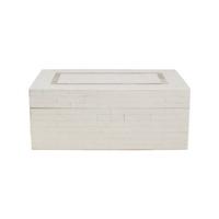 vtwonen Opbergbox met Deksel - Wit Gestreept - Hars - 30x18x12cm