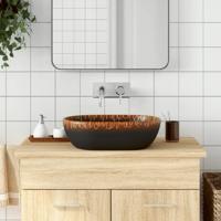 VidaXL Opzetwasbak ovaal 47x33x13 cm keramiek zwart en oranje VidaXL Opzetwasbak ovaal 47x33x13 cm keramiek zwart en oranje