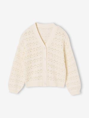 Vestje voor meisjes van ajour gebreid ecru