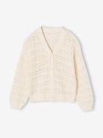 Vestje voor meisjes van ajour gebreid ecru