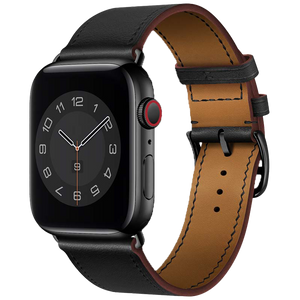 Bandje geschikt voor Apple Watch 42/44MM - Geschikt voor Series 1/2/3/4/5/6/7/8/9/SE/Ultra 1&2 - Maat One Size - Horlogebandje - Leren - Zwart