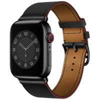 Bandje geschikt voor Apple Watch 42/44MM - Geschikt voor Series 1/2/3/4/5/6/7/8/9/SE/Ultra 1&2 - Maat One Size - Horlogebandje - Leren - Zwart - thumbnail