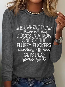 Women's Ducks In A Row Funny Regular Fit Simple Long Sleeve Shirt