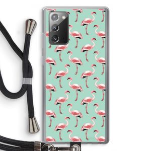 Flamingoprint groen: Samsung Galaxy Note 20 / Note 20 5G Transparant Hoesje met koord