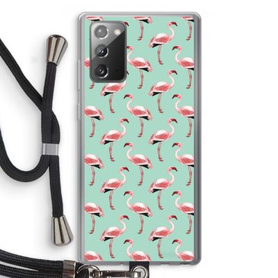Flamingoprint groen: Samsung Galaxy Note 20 / Note 20 5G Transparant Hoesje met koord