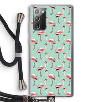 Flamingoprint groen: Samsung Galaxy Note 20 / Note 20 5G Transparant Hoesje met koord