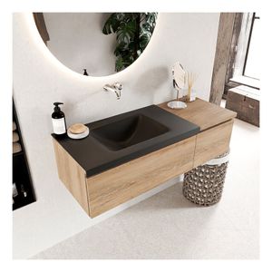 Mondiaz Bukla 120cm badmeubel met module 40 kleur washed oak 2 lades met wastafel links zonder kraangat kleur urban