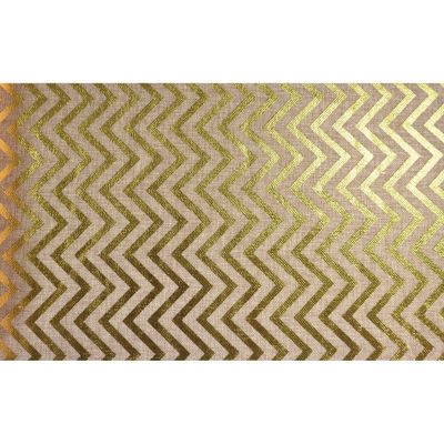Jute tafelloper - 28 x 500 cm - beige met gouden visgraat geborduurd