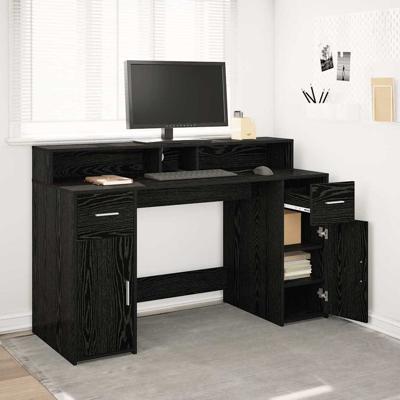 Bureau met lade Zwart eiken 140 x 55 x 91 cm Bewerkt hout