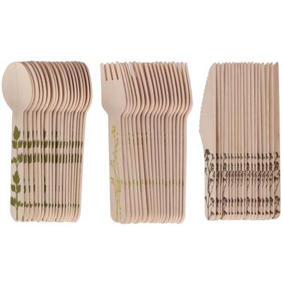 Esschert Design bestek set - hout - 300x - mes/lepel/vork - kruidenopdruk - BBQ/verjaardag/camping