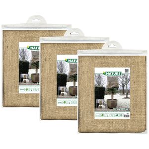 Plantenhoes jute - 3x - H150 x D125 cm - naturel - met trekkoord - anti-vorst beschermhoes