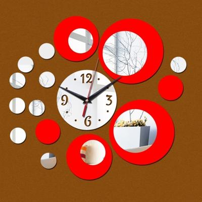 2 stks 3D stereo decoratieve klok acryl digitale spiegel muur sticker Wandklok (zilver rood)