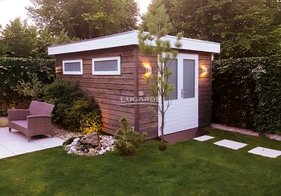 Lugarde PR50 Tuinhuis 420x300 cm 44 mm vurenhout blank- Plat dak- Hout- Lugarde
