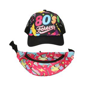 Foute 80s/90s party verkleed set - dames - pet en heuptasje - jaren 80/90 verkleed accessoires