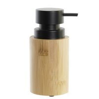 Zeeppompje/dispenser bamboe/rvs in kleur hout/zwart 8 x 16 cm - Zeeppompjes - thumbnail