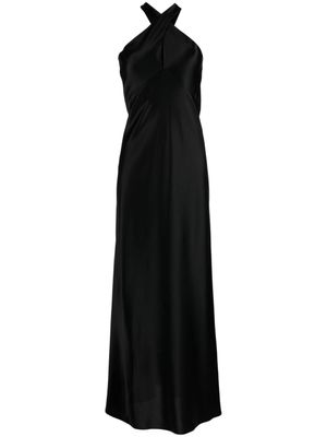 Galvan London robe longue satiné à encolure croisée - Noir
